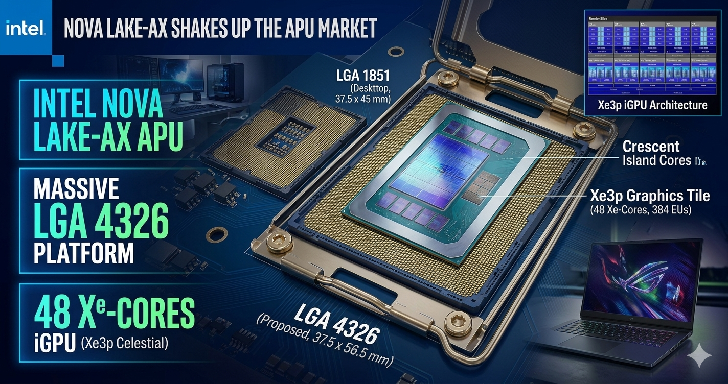Gigászi foglalattal érkezhet az Intel Nova Lake-AX: az AMD Strix Halo trónfosztására készülnek