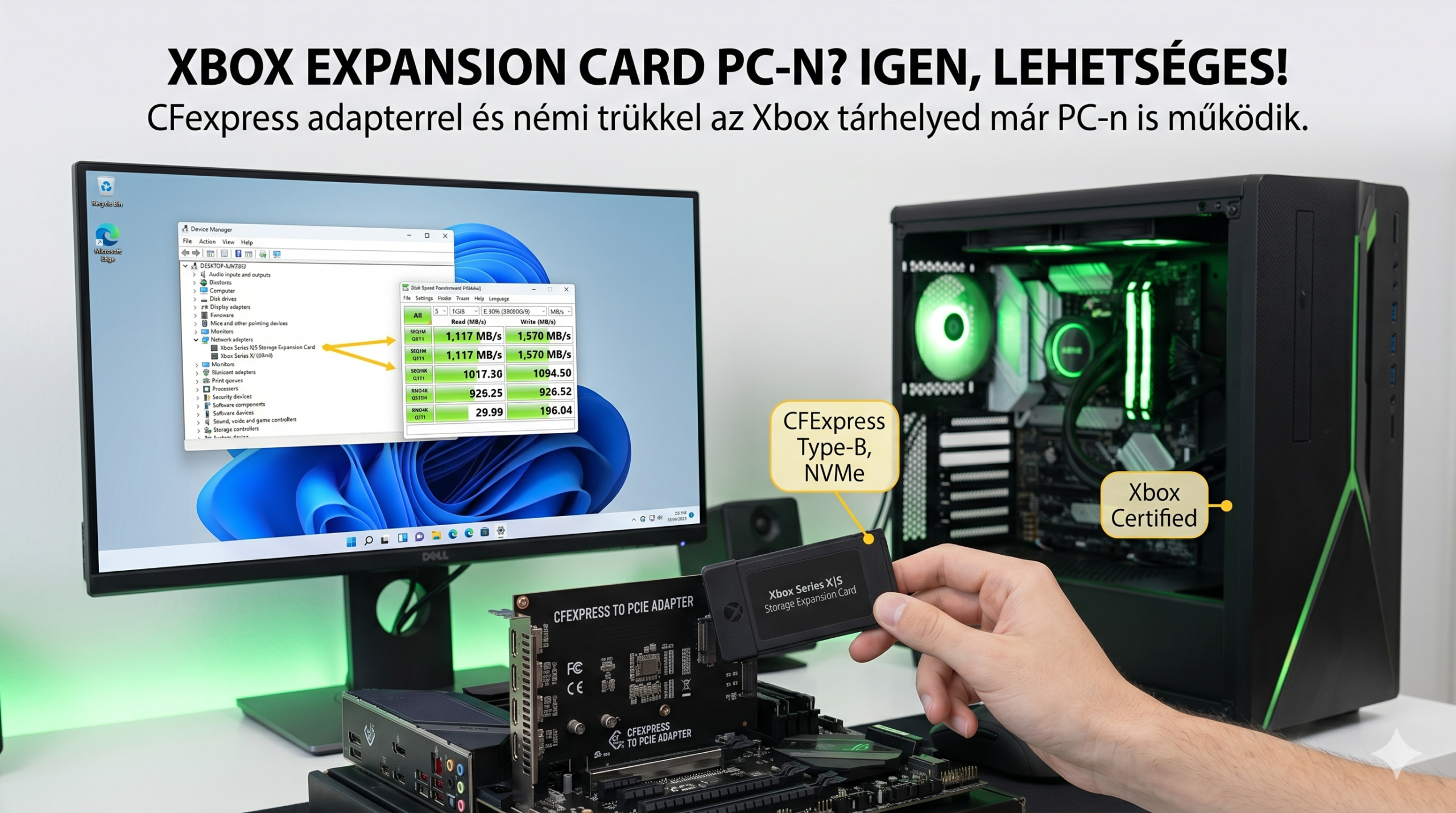 Xbox Series X|S Storage Expansion kártyák PC-n: CFexpress adapterrel működik, és meglepően gyors
