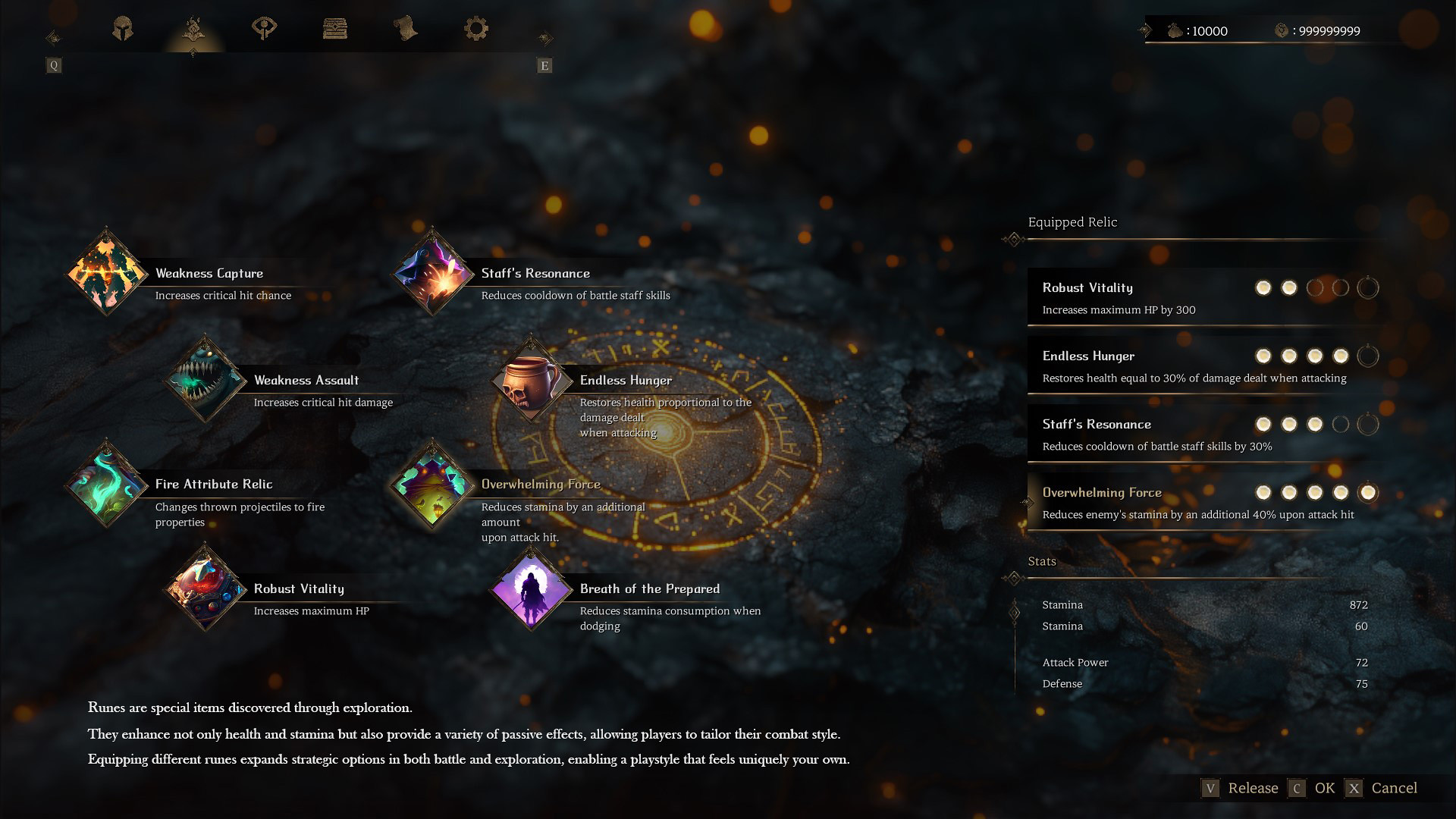 The Relic First Guardian relikvia és rúna rendszer képernyőkép