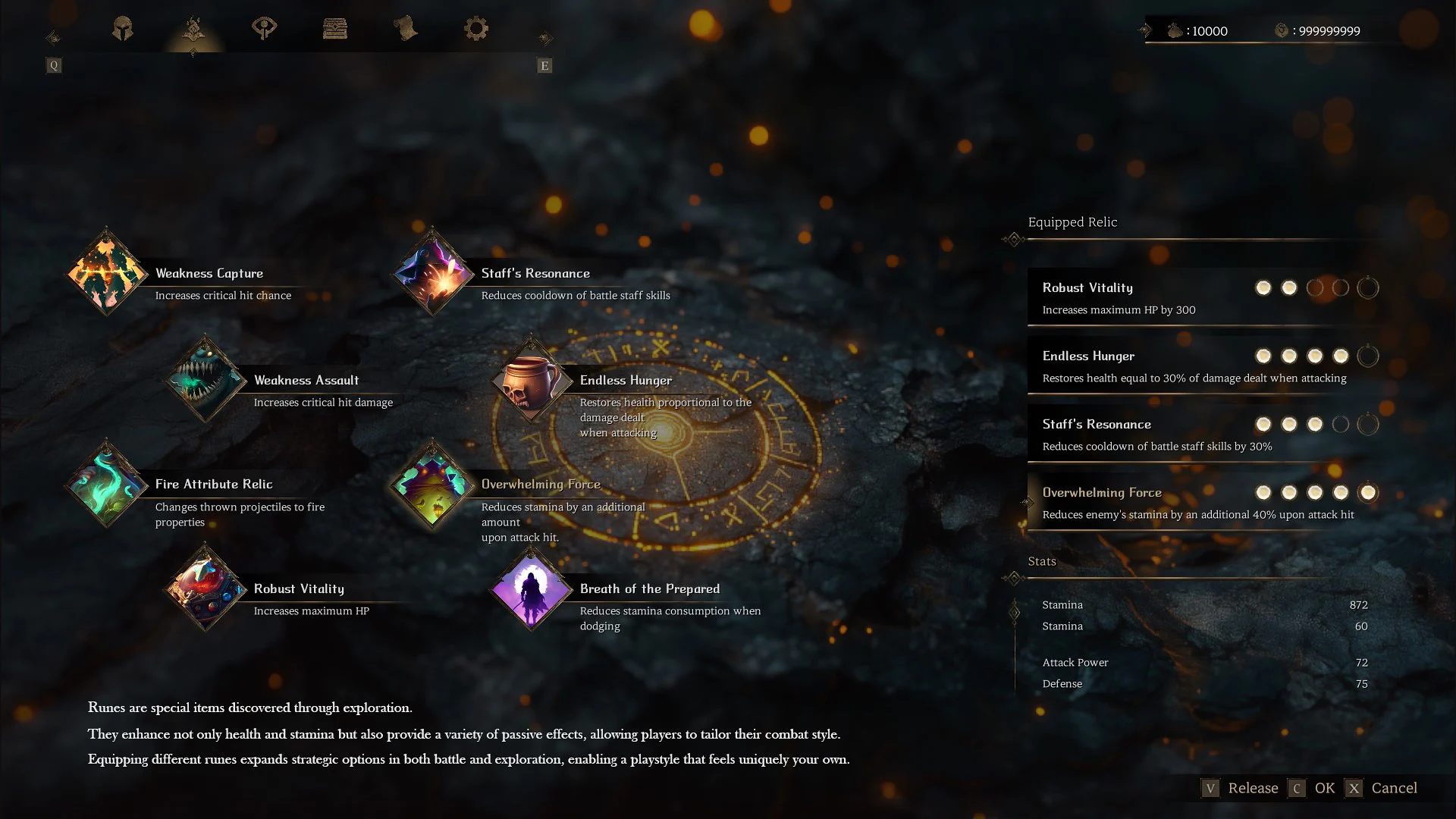 The Relic First Guardian relikvia és rúna rendszer képernyőkép