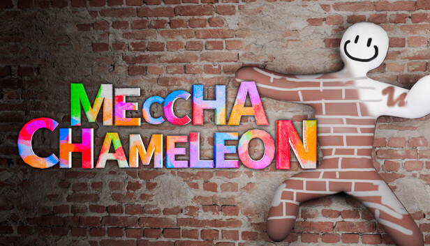 A Meccha Chameleon hivatalos Steam-képe téglafalhoz festett karakterrel