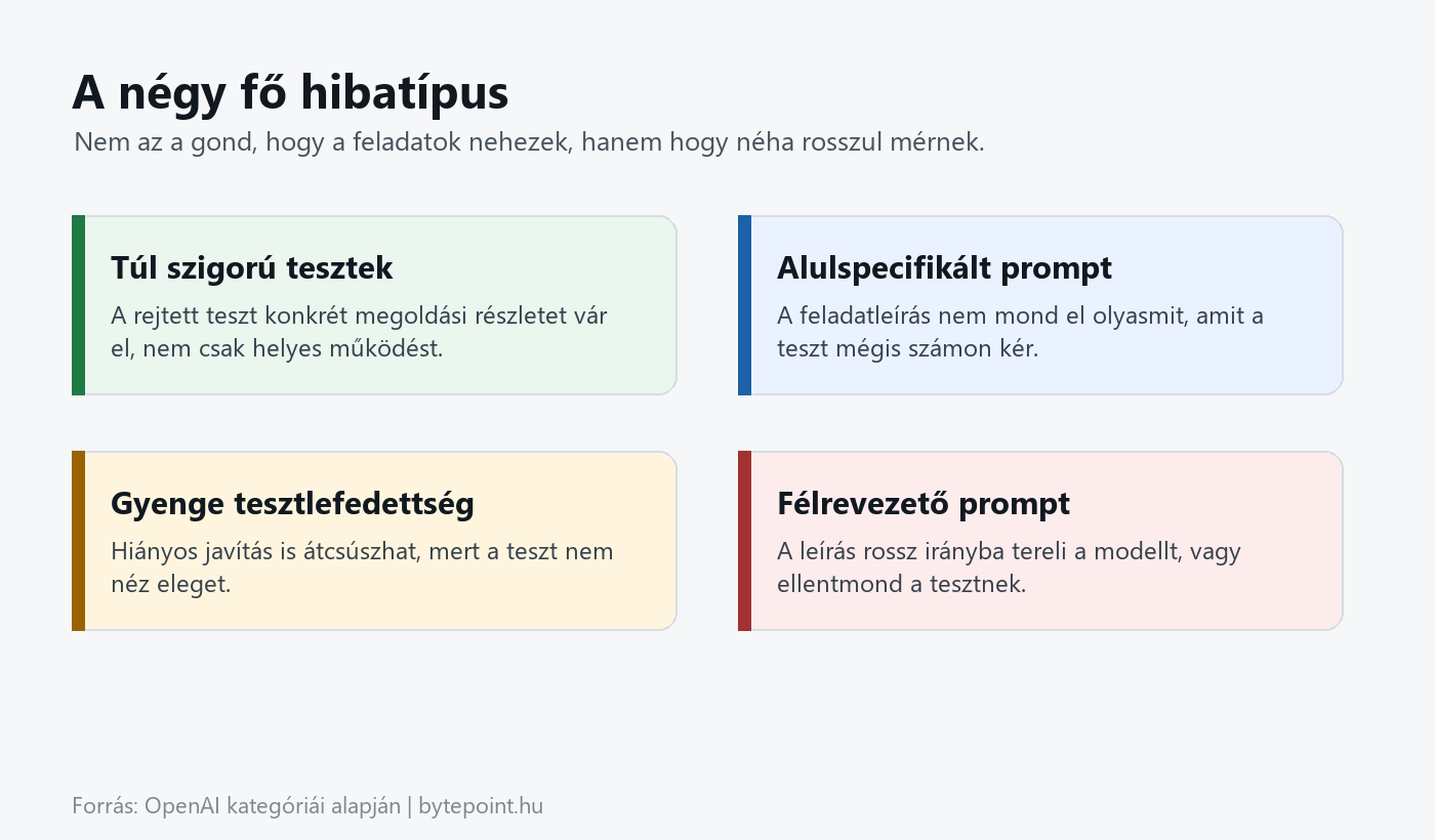 A SWE-Bench Pro feladatok négy fő hibakategóriája az OpenAI szerint