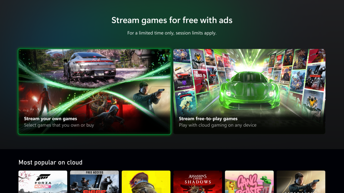 Az Xbox ingyenes, reklámos felhős játékot tesztel, de egyelőre csak a saját játékaiddal