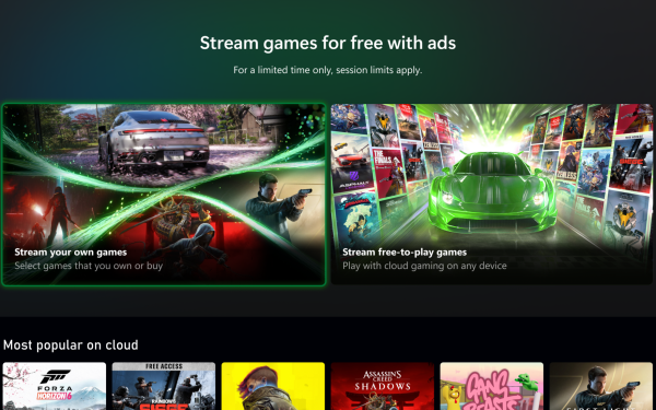 Az Xbox ingyenes, reklámos felhős játékot tesztel, de egyelőre csak a saját játékaiddal