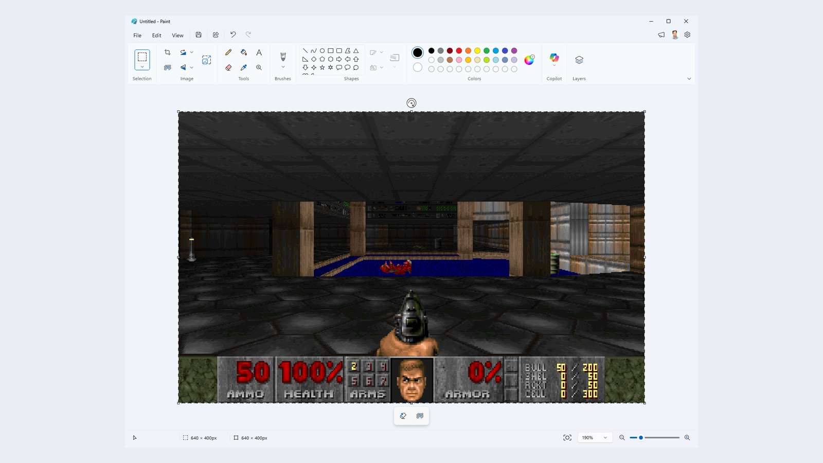 Doom a Microsoft Paint vásznán kijelölésként