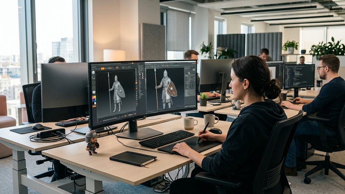 Játékfejlesztői stúdió munkaállomás 3D modellezéssel