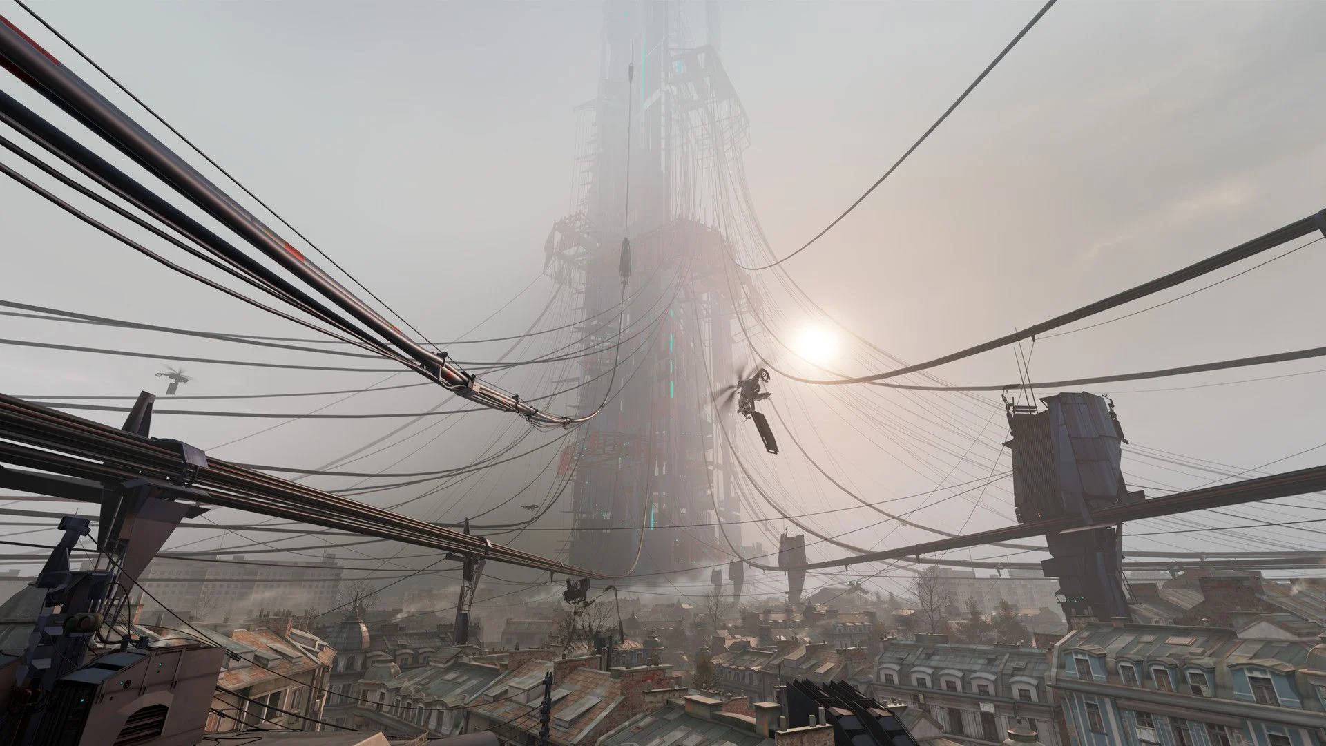 Half-Life: Alyx Citadel látkép és drótkötelek City 17 felett