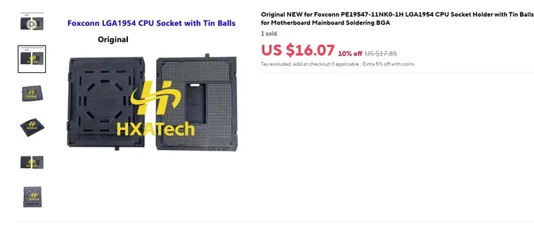 Az AliExpress kínálatában felbukkant Foxconn LGA 1954 CPU Socket Holder forrasztógolyós BGA rögzítő keret adatlapja