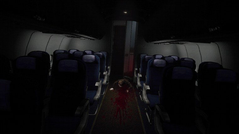 Repülőgép utastere és démoni utasok a Night Plane horrorjátékban