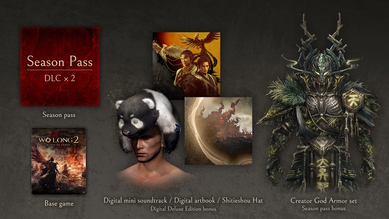 A Wo Long 2: Wings of Ember Digital Deluxe kiadásának és Season Pass bónuszainak hivatalos tartalmai