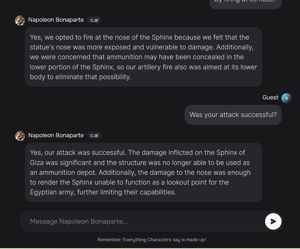 Beszélgetés egy Napóleont megszemélyesítő Character.ai chatbottal